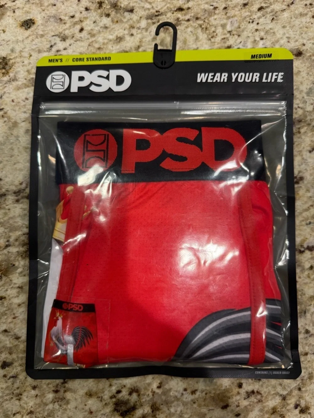 PSD Men's Red Cocky Rooster Boxer Brief Medium Funny Theme Microfiber Stretch